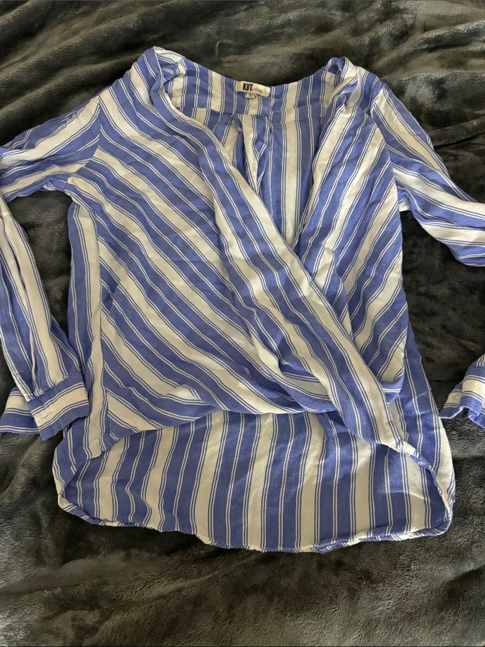Kut from the Kloth Blue and White Striped Wrap-Style Blouse